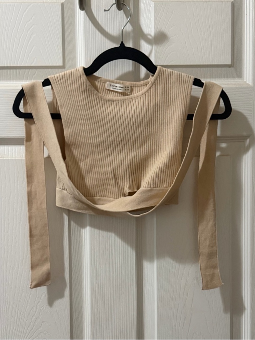 SHEIN Beige Ribbed Tie-Back Crop Tank